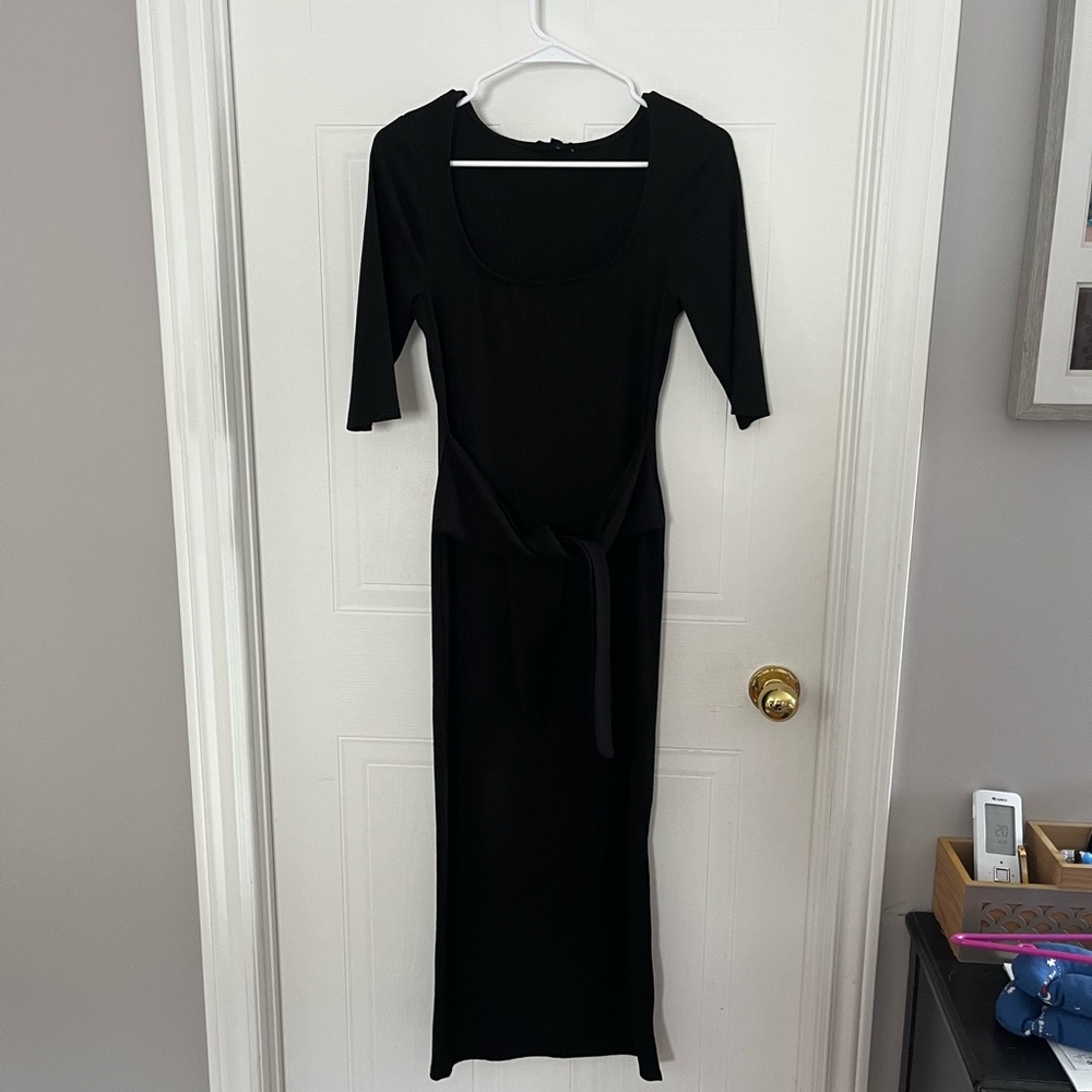 #3 See You Monday Black Ruched Tie Front Maxi Dress